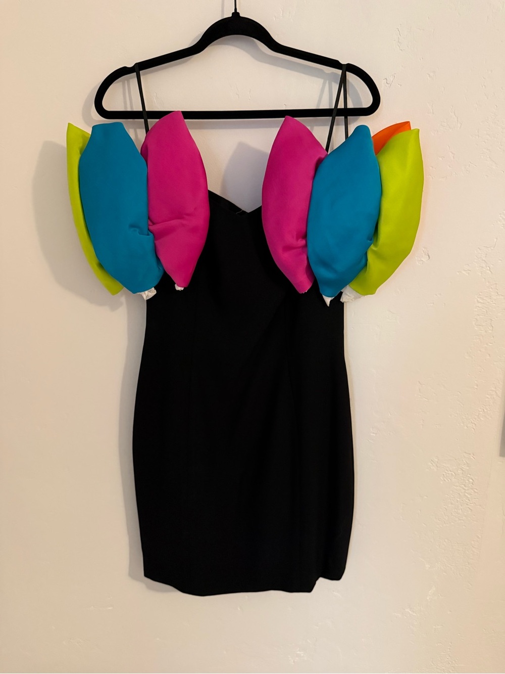 Rare Vintage A.J Bari  Mini Dress with Neon Balloon Sleeve Accents